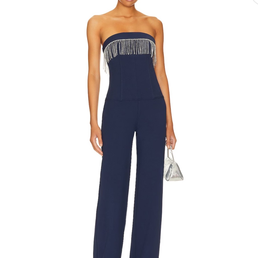 Camila Coelho Blue Strapless Jumpsuit with Wide-Leg Pants